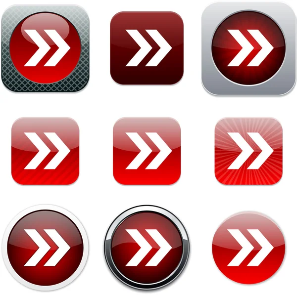 Pfeil nach vorne rote App-Symbole. — Stockvektor