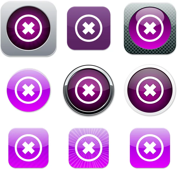 Grensoverschrijdende paarse app pictogrammen verwijderen. — Stockvector