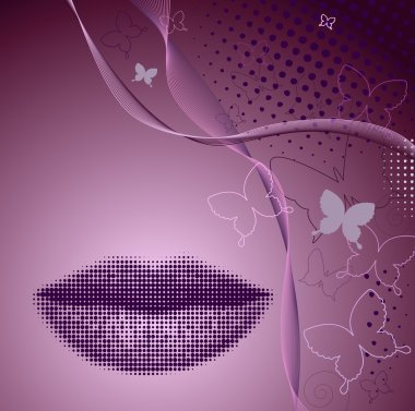 Beautiful abstract background with silhouette of women's lips clipart