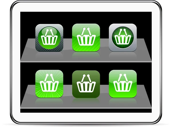 Warenkorb grüne App-Symbole. — Stockvektor