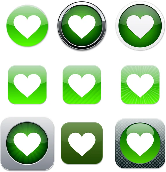 Ikony aplikacji zielone serce. — Wektor stockowy