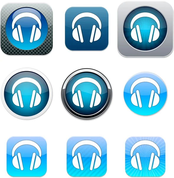 Fejhallgató kék app-ikonok. — Stock Vector