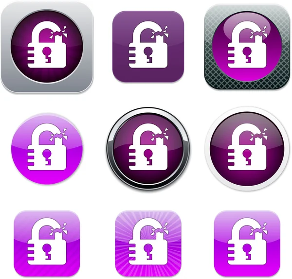 Sblocca icone delle app viola . — Vettoriale Stock