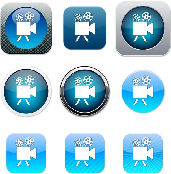 Caméra vidéo bleu icônes app . — Image vectorielle