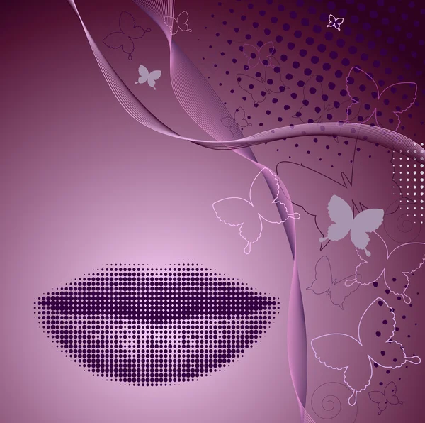 Schöne abstrakte Hintergrund mit Silhouette der Lippen von Frauen — Stockvektor