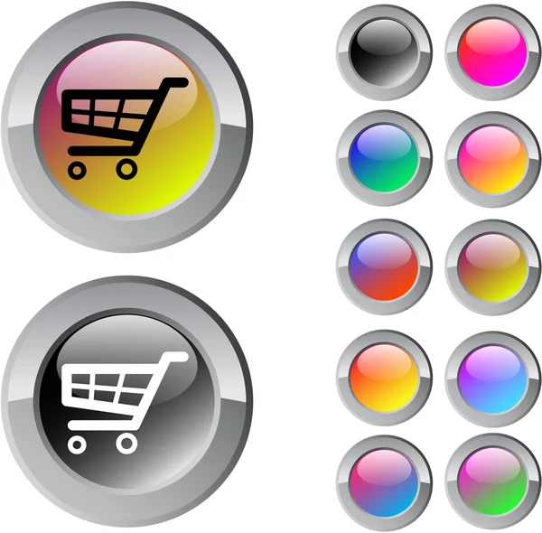 Καλάθι αγορών πολύχρωμα στρογγυλό κουμπί. — Διανυσματικό Αρχείο