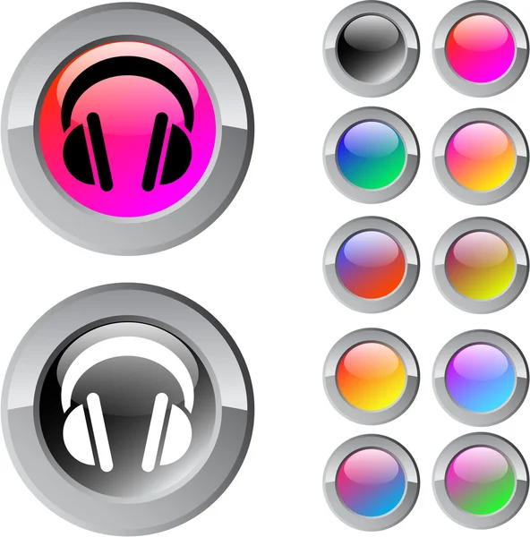 Headphones multicolor round button. — Stock Vector
