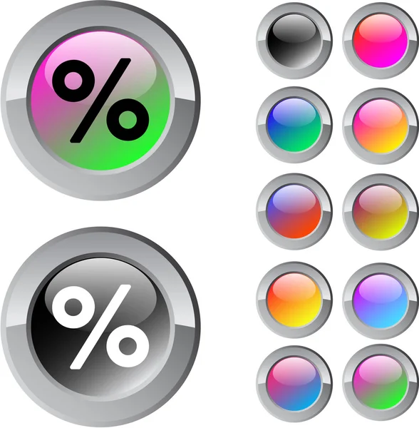 Percentage multicolor ronde knop. — Stockvector
