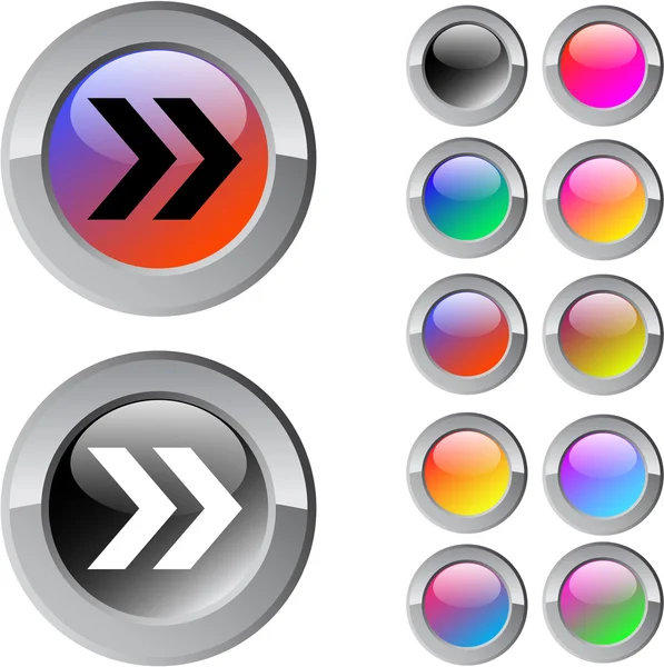 Flèche avant bouton rond multicolore . — Image vectorielle