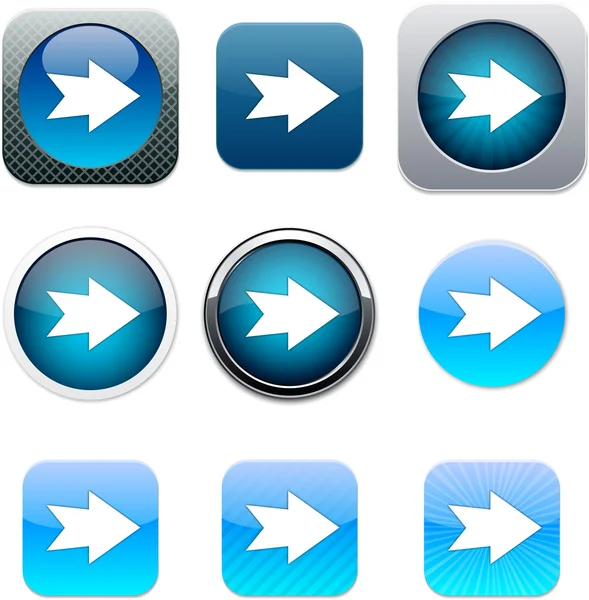 Pfeil nach vorne blaue App-Symbole. — Stockvektor