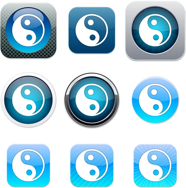 Ying yang ícones de aplicativos azuis . — Vetor de Stock