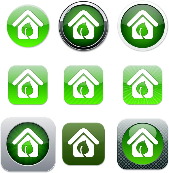 Ícones de aplicativos casa verde . — Vetor de Stock