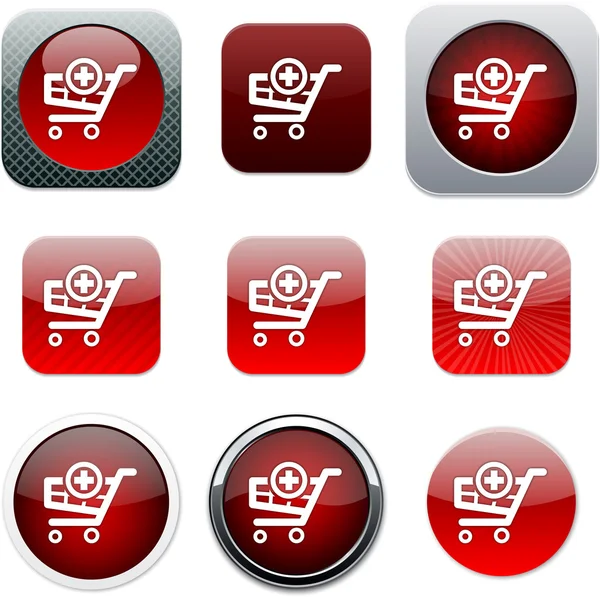 Lägg i varukorgen röd app ikoner. — Stock vektor