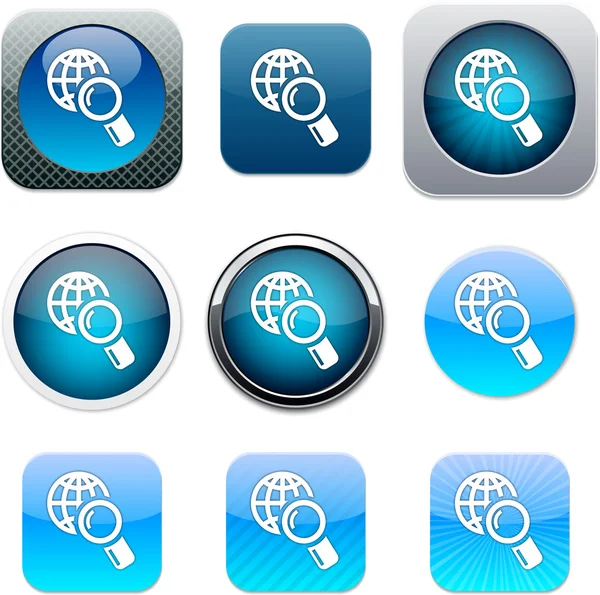 Ricerca globale blu app icone . — Vettoriale Stock
