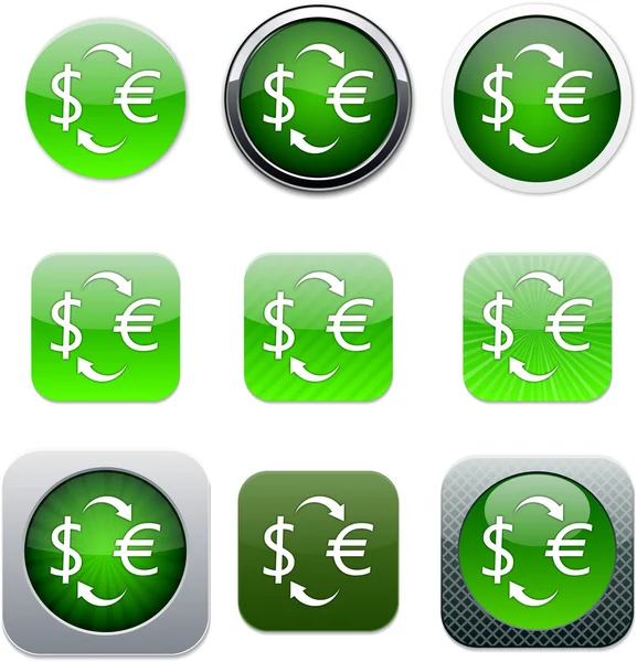 Geld tauschen grüne App-Symbole. — Stockvektor