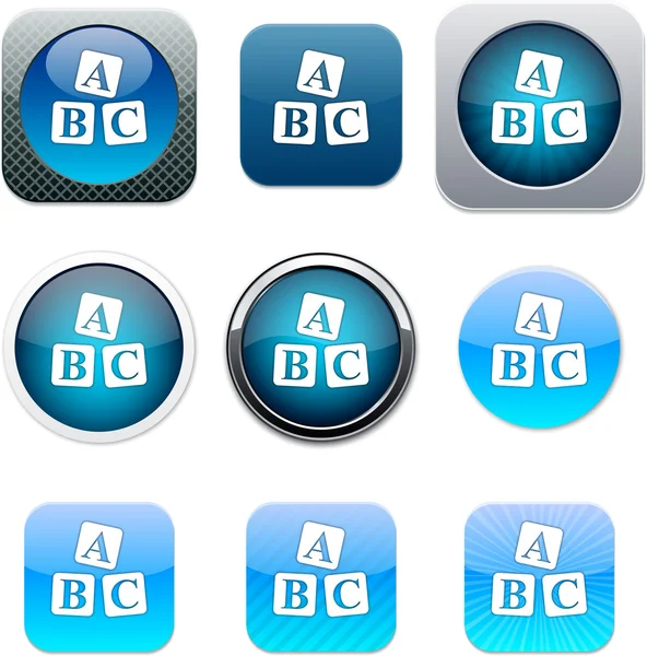 ABC cubes blue app icons. — Stock Vector