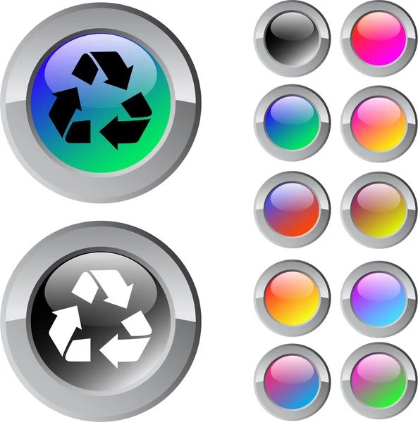 Ανακύκλωση πολύχρωμα στρογγυλό κουμπί. — Διανυσματικό Αρχείο