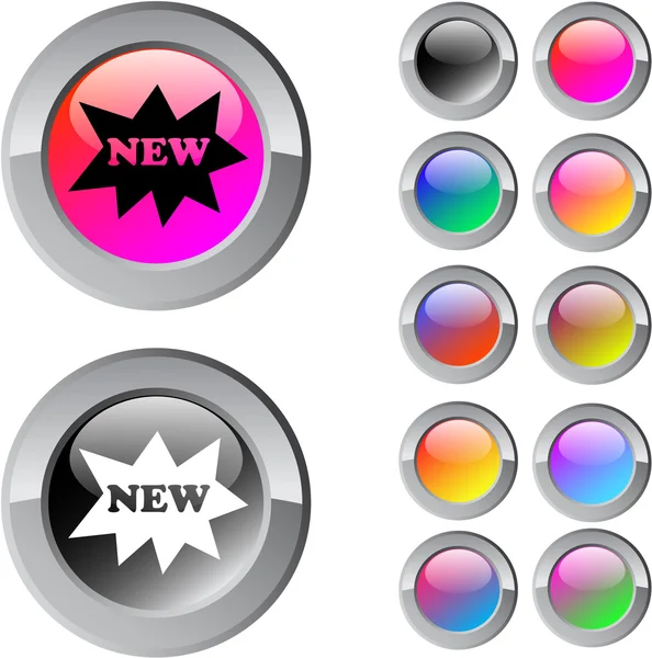 Nowy okrągły przycisk multicolor. — Wektor stockowy