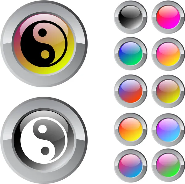 Ying yang bouton rond multicolore . — Image vectorielle