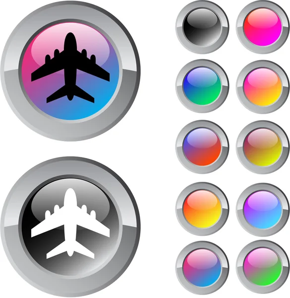 Δρομολόγια στα αεροπλάνα πολύχρωμα κουμπί. — Διανυσματικό Αρχείο
