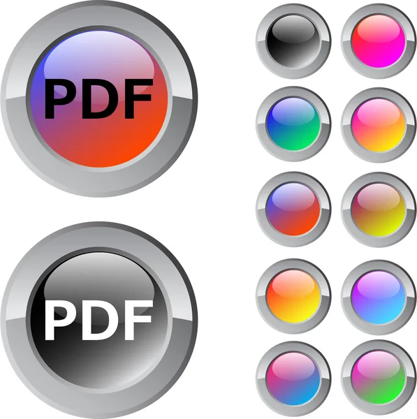 Vícebarevná kulaté tlačítko PDF. — Stockový vektor