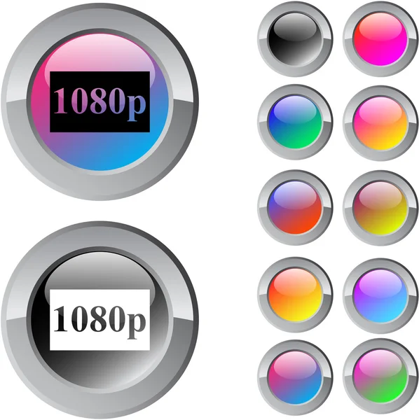 1080p botão redondo multicolor . — Vetor de Stock
