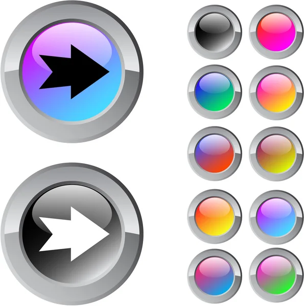 Flecha delantera botón redondo multicolor . — Archivo Imágenes Vectoriales