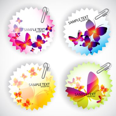 Sticker kelebekler ile yuvarlak. vektör çizim seti