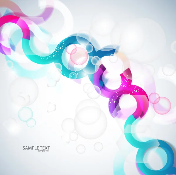 Vector colorful abstract background. Curves lines and bubbles de — Stockvector