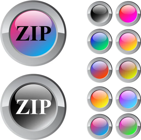 ZIP багатобарвної кругла кнопка. — Stock Vector