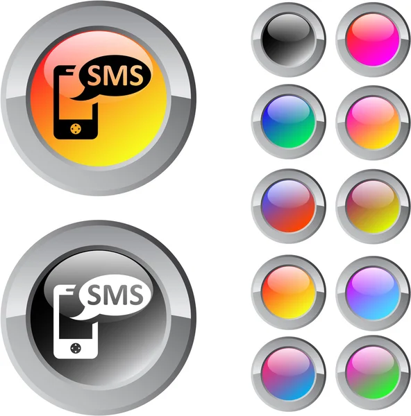SMS multicolor ronde knop. — Stockvector