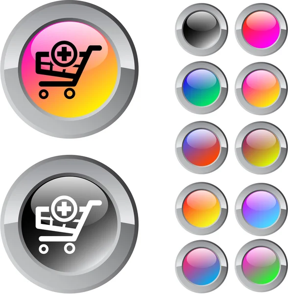 여러 가지 빛깔의 버튼 라운드 장바구니에 추가. — 스톡 벡터