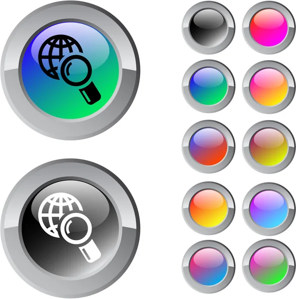 Multicolor ronde knop Global zoeken. — Stockvector