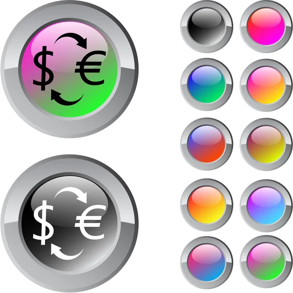 Money exchange multicolor round button. — Stock Vector