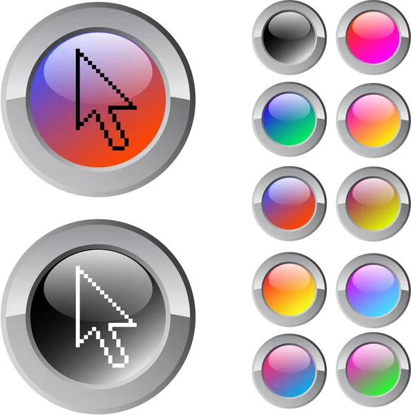 Flecha Pixel multicolor botão redondo . — Vetor de Stock