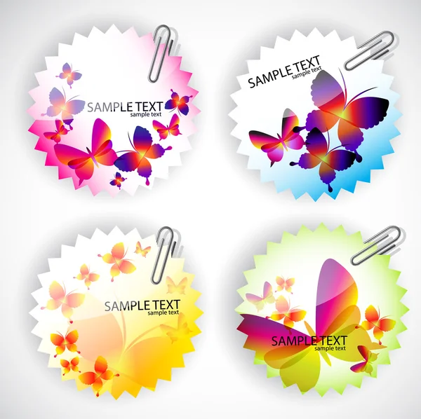 Ronde sticker met vlinders. vector illustratie set — Stockvector