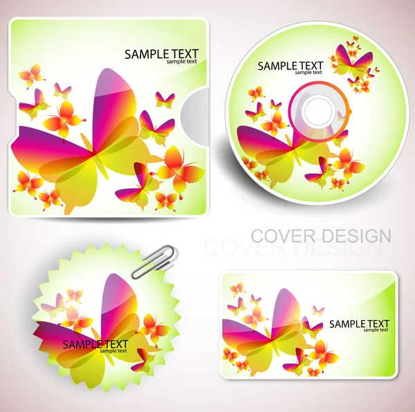 Cover design template of disk and business card. Butterfly desig — Stock Vector