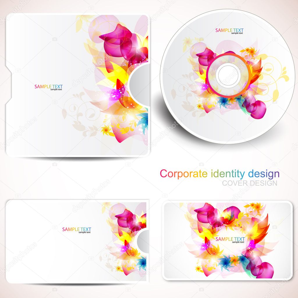 Cover design template of disk and business card. Floral Design