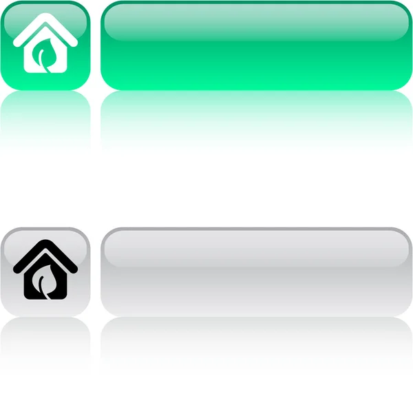 緑の家の正方形ボタン. — ストックベクタ