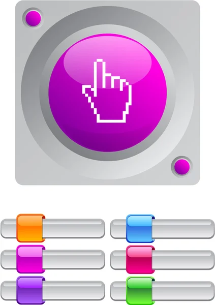 Pixel hand color round button. — Stock Vector
