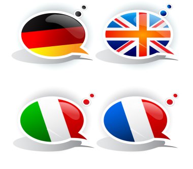 Speech bubbles with symbols national flags clipart