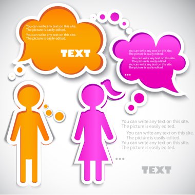 Male talking with female. Paper bubbles for speech clipart