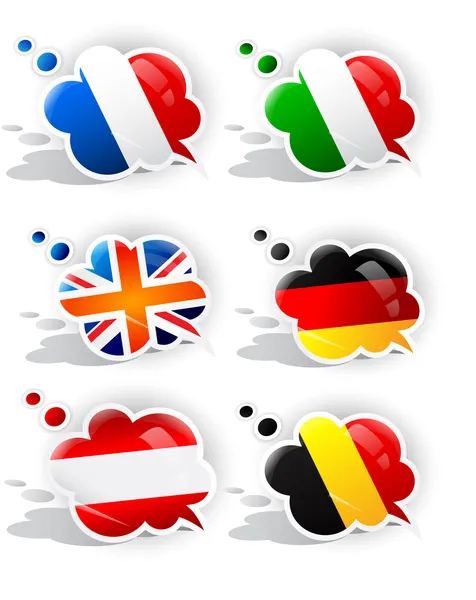 Pratbubblor med symboler nationsflaggor — Stock vektor