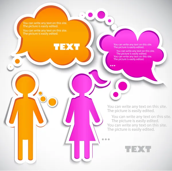 男性与女性交谈。语音的纸泡沫 — 图库矢量图片