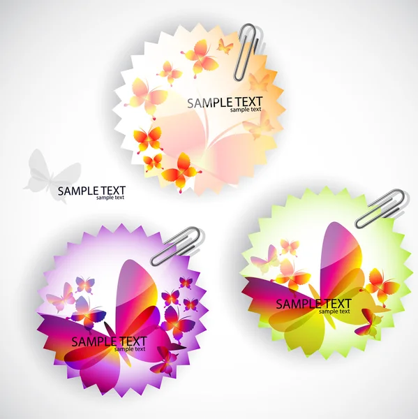 Round sticker with butterflies. Vector illustration set — Stock Vector