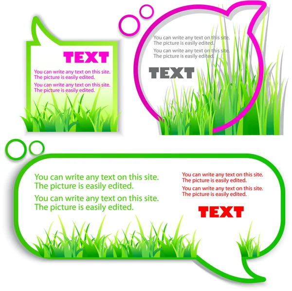 Kleurrijke stickers voor spraak. groen gras. natuurlijke achtergrond — Stockvector