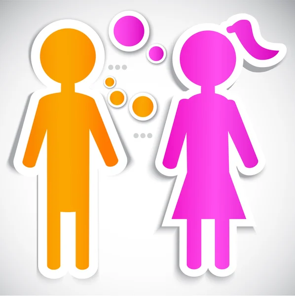 Man praten met vrouwen. papier bubbels voor spraak — Stockvector