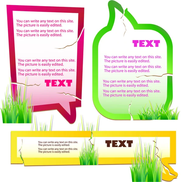 Colorful stickers for speech. Green grass. Natural background — Stock Vector
