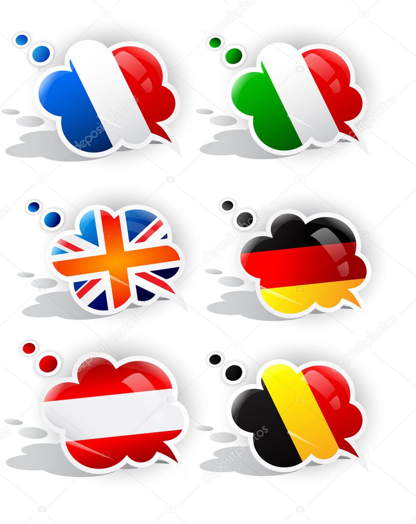 Speech bubbles with symbols national flags
