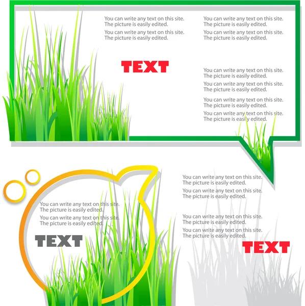 Bunte Aufkleber für die Rede. grünes Gras. Natürlicher Hintergrund — Stockvektor